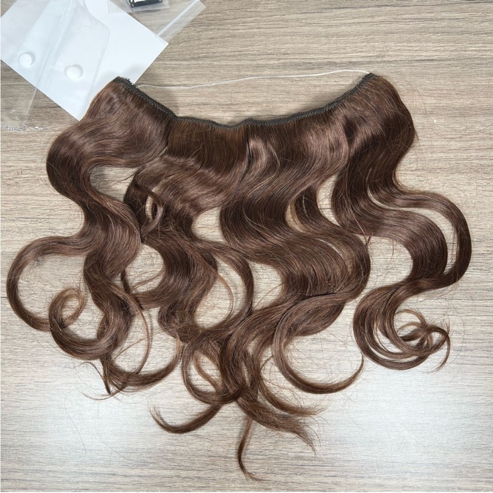 Medium Brown Human Hair Hidden Halo 11 Inch Wavy Hair Extensions - Picture 2 of 15